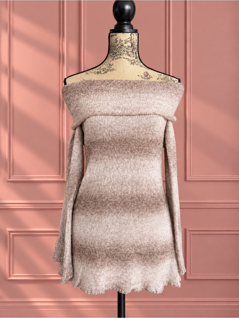 Y2K Off-Shoulder Ombre Striped Knit Sweater